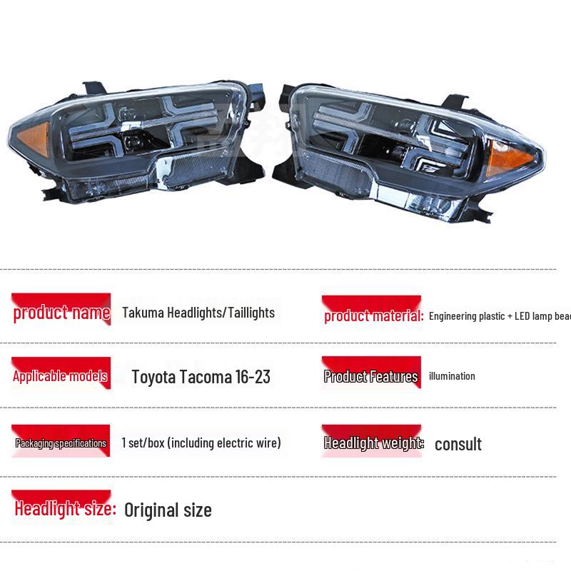 Compatible Headlight & Taillight Assembly for 2016-2023 Toyota Tacoma with Turn Signal Integration