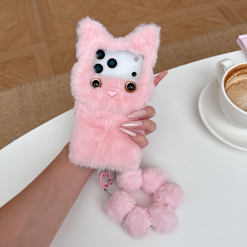 Winter Warm Plush Phone Case for iPhone 17 Pro Max Case 15/14/16Plus 13/12/11 Pro Max 15 Pro Max 16E Cat Fluffy Fur Cover