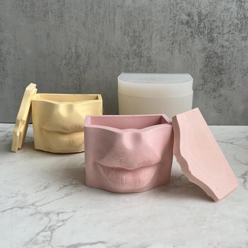 Geometric Lip Cup Shape Flower Pot Cement Silicone Mold Plaster Succulent Flower Pot Decoration Planting Potted Mold