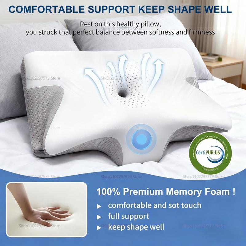 2025 Cervical Support Pillow for Neck Pain Relief Memory Foam Non-Collapse Pillow for Sleep Therapy Neck Injury Recovery Comfort