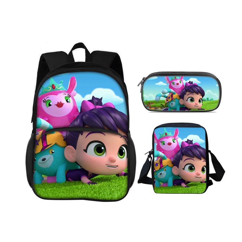 Abby Hatcher Runde Fronttasche Rucksack Federmäppchen Umhängetasche 3-teiliges Set Cartoon-Druck Schüler Jungen und Mädchen Schule Geburtstagsgeschenk