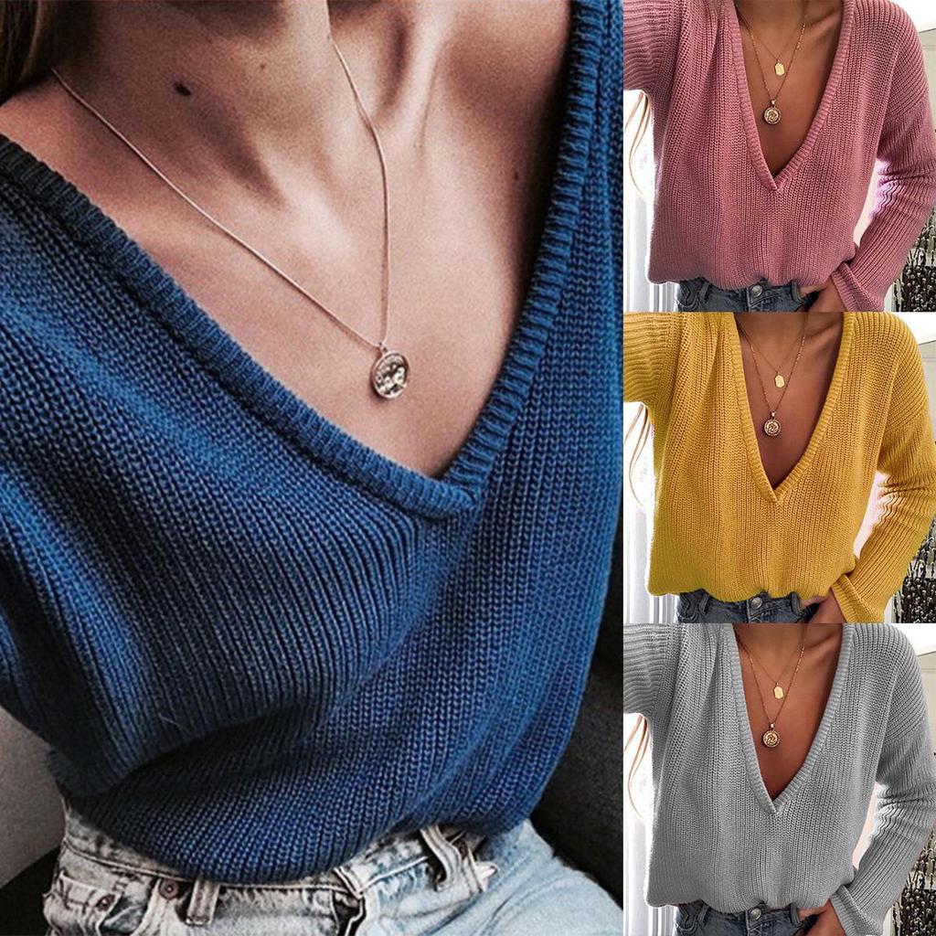 Casual Print Basic V Neck Sweaters(5 Colors)