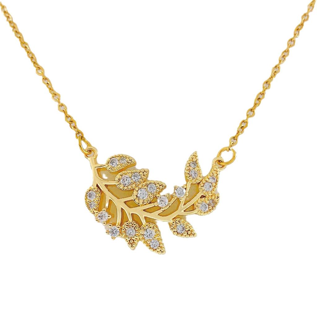 PTTOZAN Gold Plated Leaves Pendant Necklace Women Titanium Steel Necklace Full Zircon Summer Party Jewelry