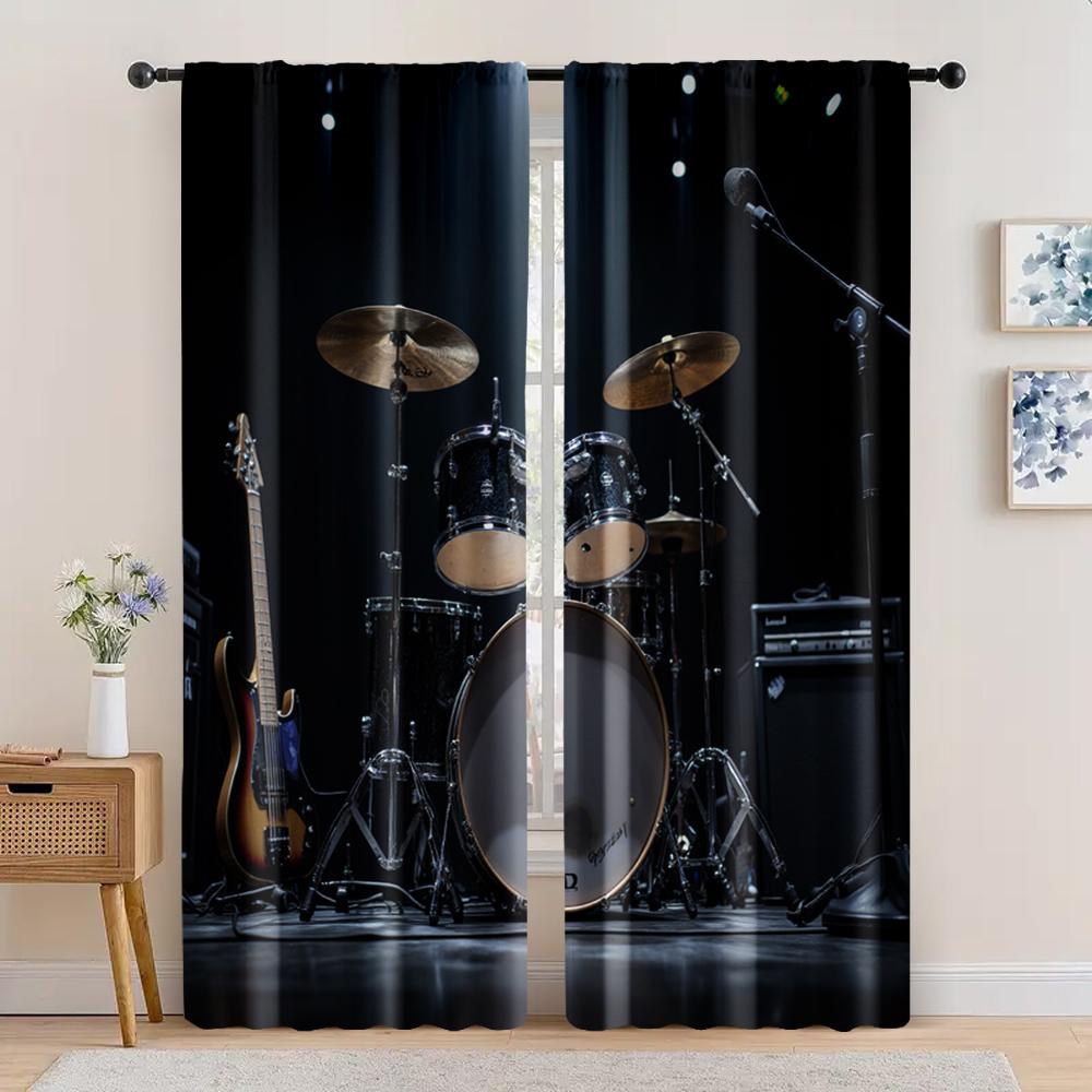 

2pc, Curtains guitars and drums Light Filter Party Decorations Suitable for Holiday Party, General Celebration 29x65in(75x166cm)