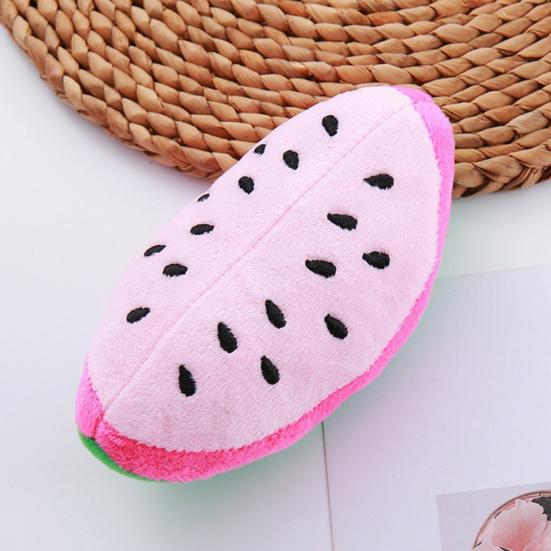 Dog Squeaky Plush Toy Watermelon Shape Teeth Cleaning Toy Interactive Stuffed Fruit Dog Chew Toy for Small Dogs