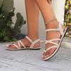 Women's Sandals Large Size New Toe Retro One-word Buckle Flat Bottom Cross with Beach Women's Shoes Sandal