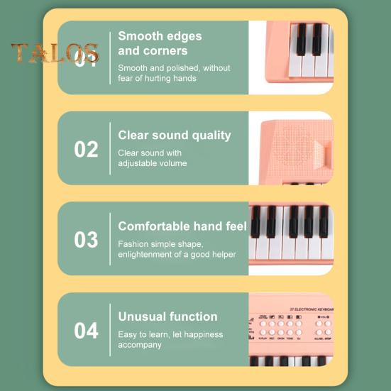 Kids Electronic Piano Keyboard Toy with Microphone 37 Keys Multi-function Musical Instrument Toy Toddlers Boys Girls USB Battery Powered Educational