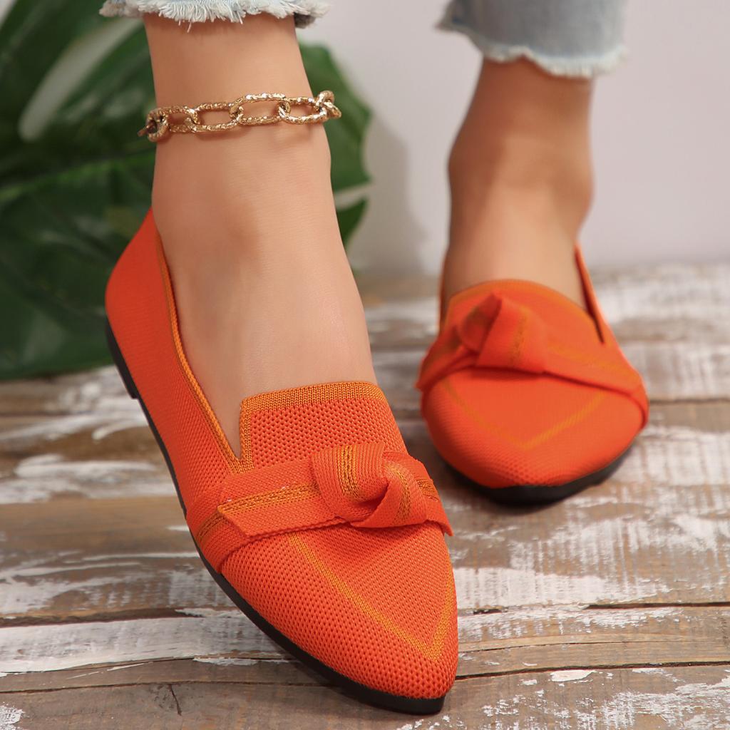 Foreign Trade Large Size Fly-woven Pointed Breathable Flat-soled Single Shoes Women's Overalls, Bows, Shallow Mouth Lazy Work Shoes