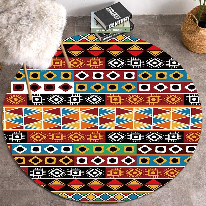 Ethnic Style Rug Floor Mat Boho Round Carpet Home Hotel Living Room for Kids Anti Slip Carpet Doormat Circle Rug