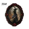Vintage Halloween Theme Home Ornaments Magnetic Fridge Magnet, Ghost Witch Photo Frame, Wooden Refrigerator Magnets Frame Decoration, Atmospheric Dark