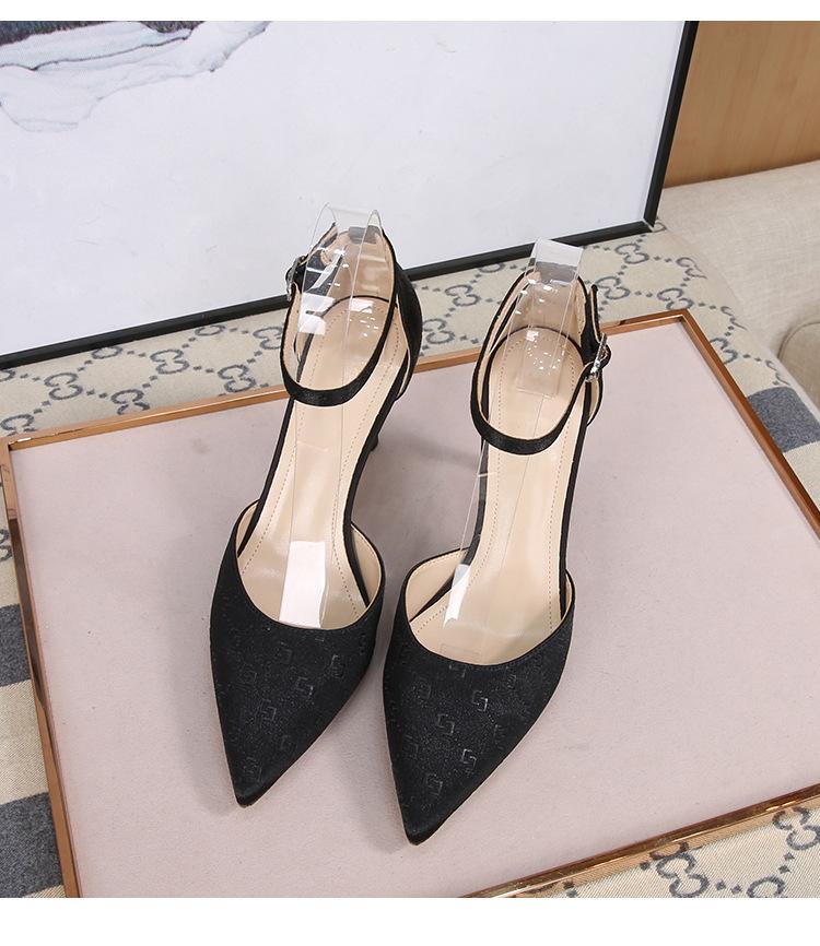 2024 Ladies Silk Champagne Shoes Ankle Strap Sandals Woman Narrow Band High Heels Stilletto Wedges Pumps OL Dress Party Sandalia