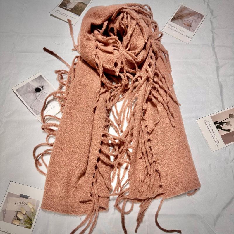 New Solid Color Tassel Imitation Cashmere Scarf on Both Sides for Women Autumn and Winter Versatile Shawl High End Winter Warm Thickened Scarf