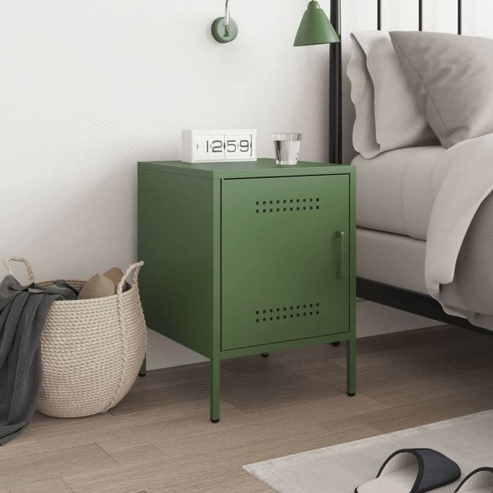 VidaXL Olive Green Bedside Table 36x39x50.5 Cm Steel, Cabinet, Side Cabinet, Phone Stand, Bedside Table, 842918