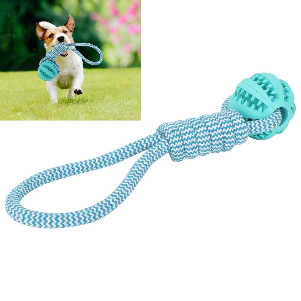 Cotton Rope Outdoor Ball Dog Leakage Clean Teething Rubber Chewing Toys Pet SupplyBlue