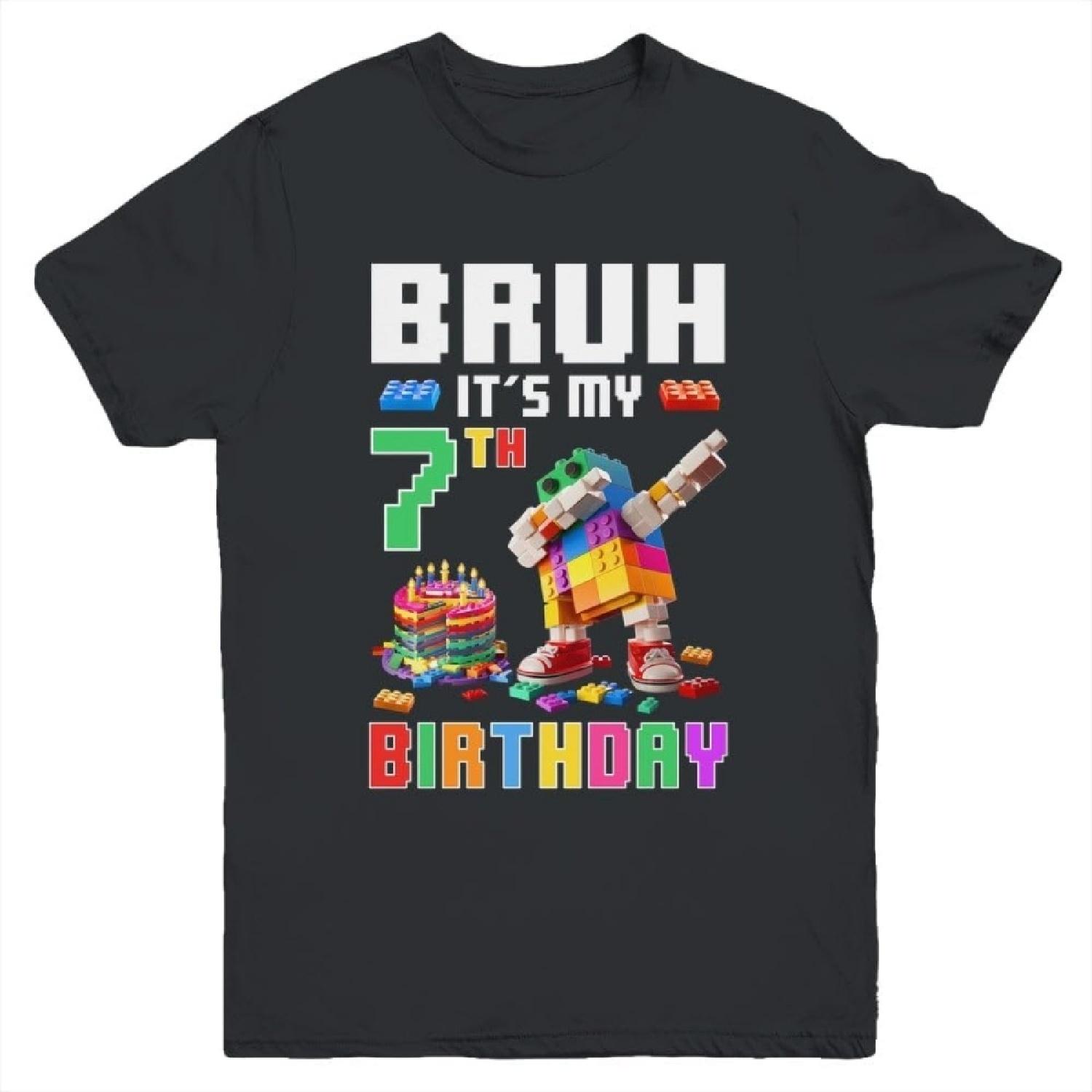 Bruh Its My 7th Birthday Master Builder Dabbing Block Brick Shirt Kid Short Sleeve Tee XXXXXL разноцветный