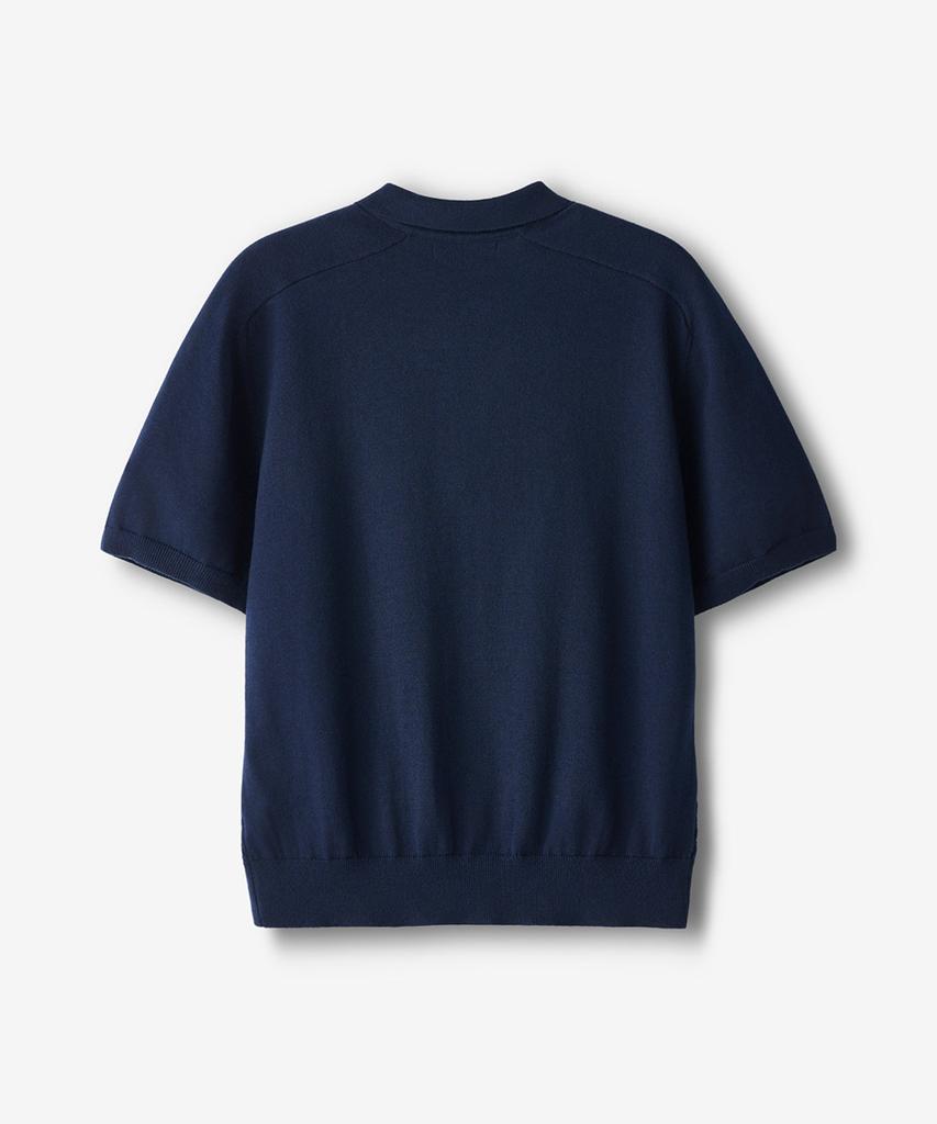 ECORR Front Cable Cropped Short Sleeve Knit Cardigan_Navy