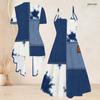 Women Plus Size Two Piece Set Blue Beige White Printed Short Sleeve Cardigan V Neck Strappy Flared Dress