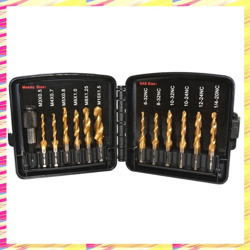 

ABJJ 13 Pieces Of Metric Titanium-&SAE Titanium Hexagonal Handle Composite Tap Sleeve Wire Drilling And Tapping Chamfering