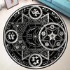 Motivo Sole Pentagramma, Schema Pentacolo, Carta Stellare, Stampa d'Arte Orientale Misteriosa, Tappeto con Rune Soprannaturali Bianco e Nero