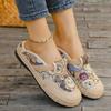 Women's Embroidered Linen Flats, Low Cut Casual Ethnic Style Summer Shoes