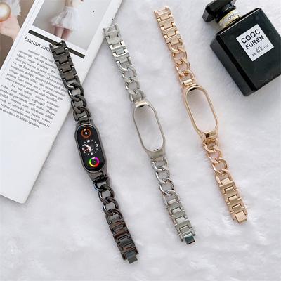 Luxury Strap For Xiaomi Mi Band 7 6 5 4 3 Stainless Steel Wrist Metal Leather Bracelet for Mi Band 7 Strap Women Girl Wristbands