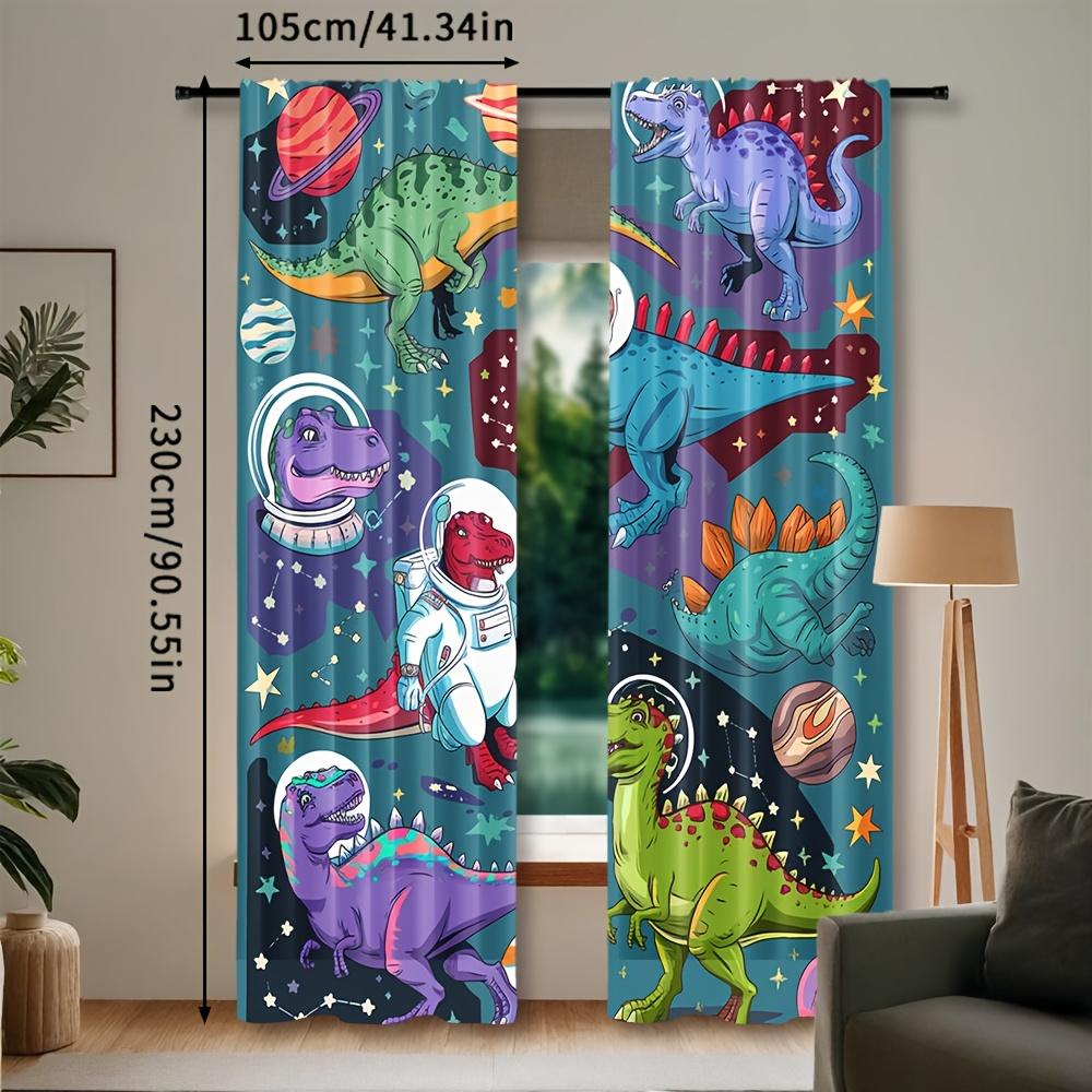 Set Of 2 Cartoon Dinosaur Space Adventure Curtains Polyester Drapes Bedroom Living Room Study Machine Blackout Made Window Treatment