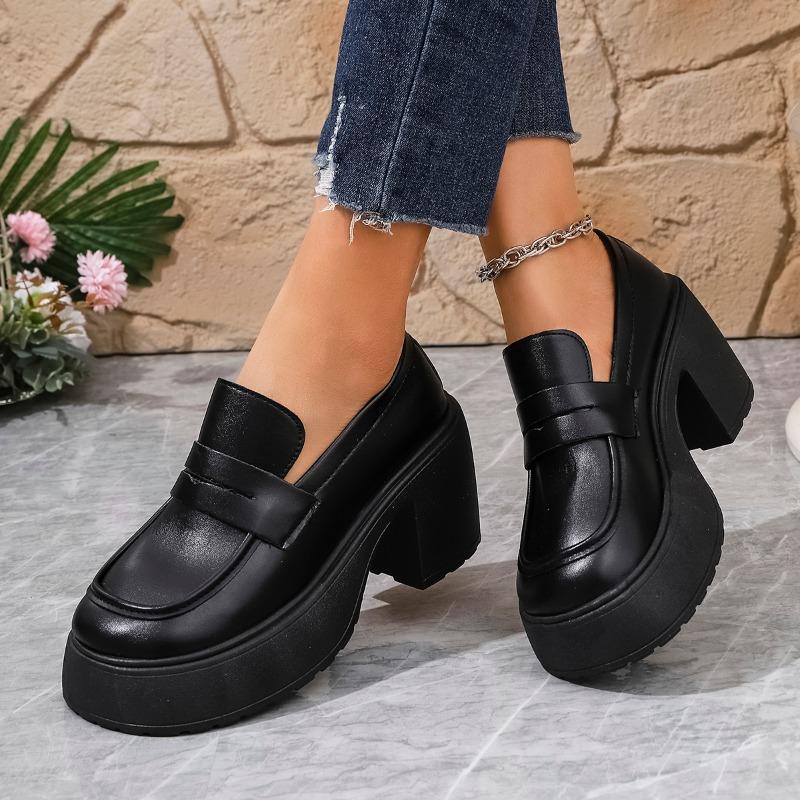 Fashion Spring Chunky Single Shoes Women Round Head Deep Mouth Waterproof Platform Anti-slip Wear-resistant High Heels