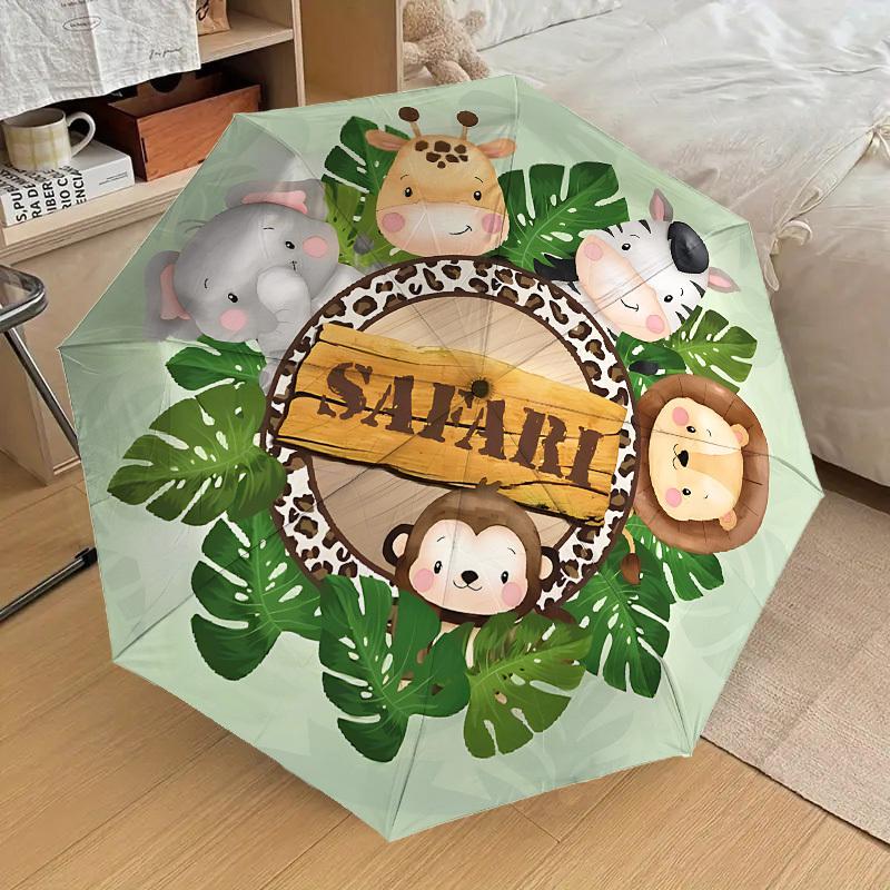 1pc Safari Animals Themed Design Umbrella 8 Rib Frame,Automatic Opening 3 Fold Umbrella, Lightweight and Durable Couple Umbrella-p0803009