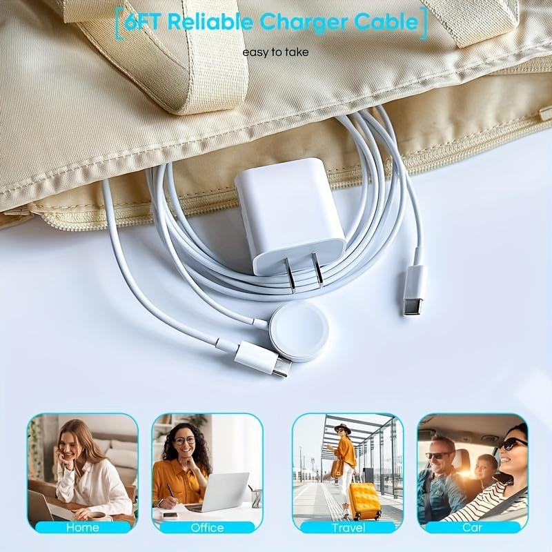 Dual 40W USB C Ladestecker mit 6FT USB-C auf C/iWatch Magnetischem Schnellladekabel für Apple Watch Series und für iPhone 15