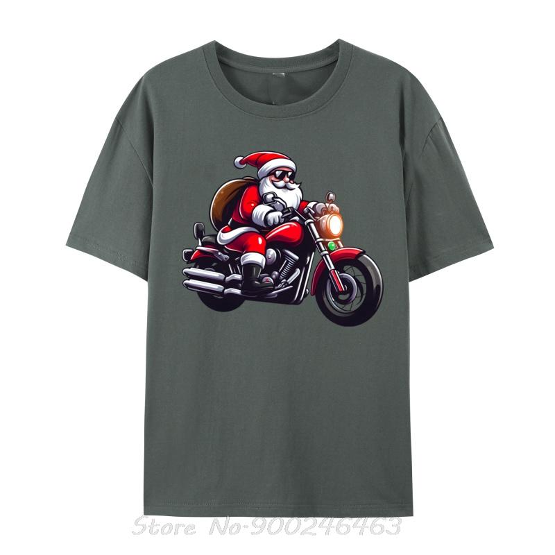 Lustiger Weihnachtsmann auf Motorrad Biker Weihnachten T-Shirts Oberteile Tops Für Unisex Neues Baumwoll Street T-Shirt Unisex Tshirt Kleidung