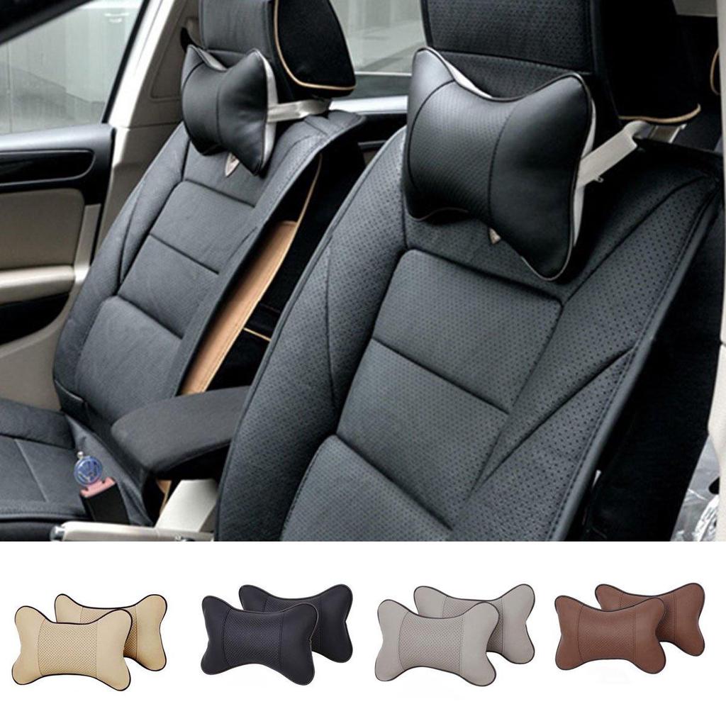 2x PU leather Knitted Car Pillows Headrest Neck Cushion Support Seat Accessories