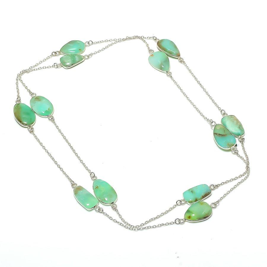 Natural Chalcedony Gemstone 925 Sterling Silver Jewelry Necklace 18 ASN-6099