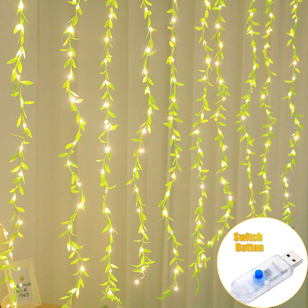 

1/2/4PCS 3M 180LED Willow Leaf String Lights USB Holiday Garland Light Warm White Curtain Lamp for Garden Party Christmas Decor 1PC