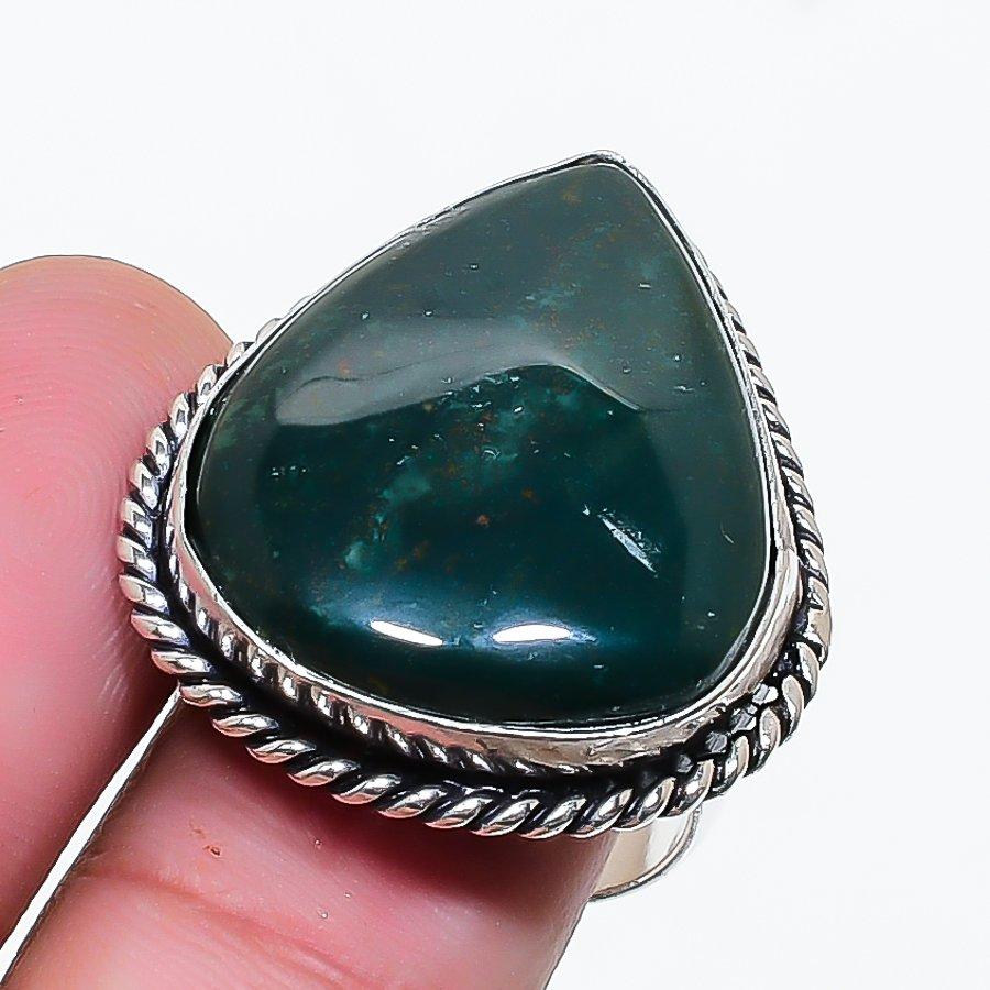 Natural Bloodstone Gemstone 925 Sterling Silver Jewelry Ring Size 8 AR-17842