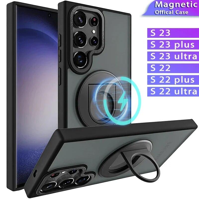 

Роскошный чехол Magsafe с беспроводной зарядкой для Samsung S24 S23 S22 Ultra Plus S23 FE, магнитный противоударный чехол с ощущением кожи For Samsung S22 чёрный