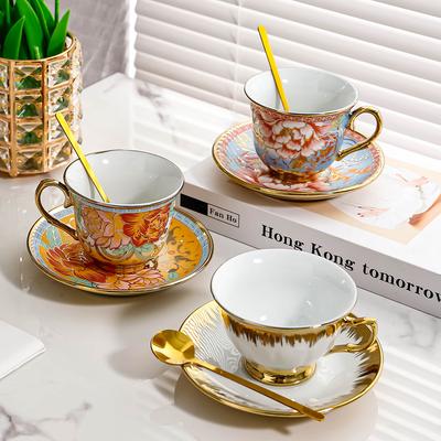 Ceramic Coffee Cup Set British Afternoon Flower Tea Household Small Luxury Elegant Coffee Cup High-End Exquisite