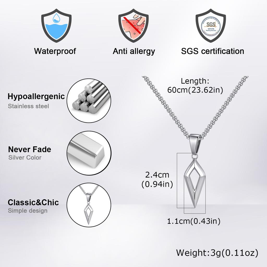 Casual Geometric Necklace for Men Boys,Stainless Steel Four Pointed Star Collar,Hiphop Punk Jewelry Gift