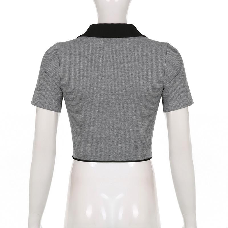 Short Slim Top for Women Vintage V-neck Drawstring Pleated Short Sleeve Top Summer Sexy Irregular T-shirt Gothic Korean Crop Top