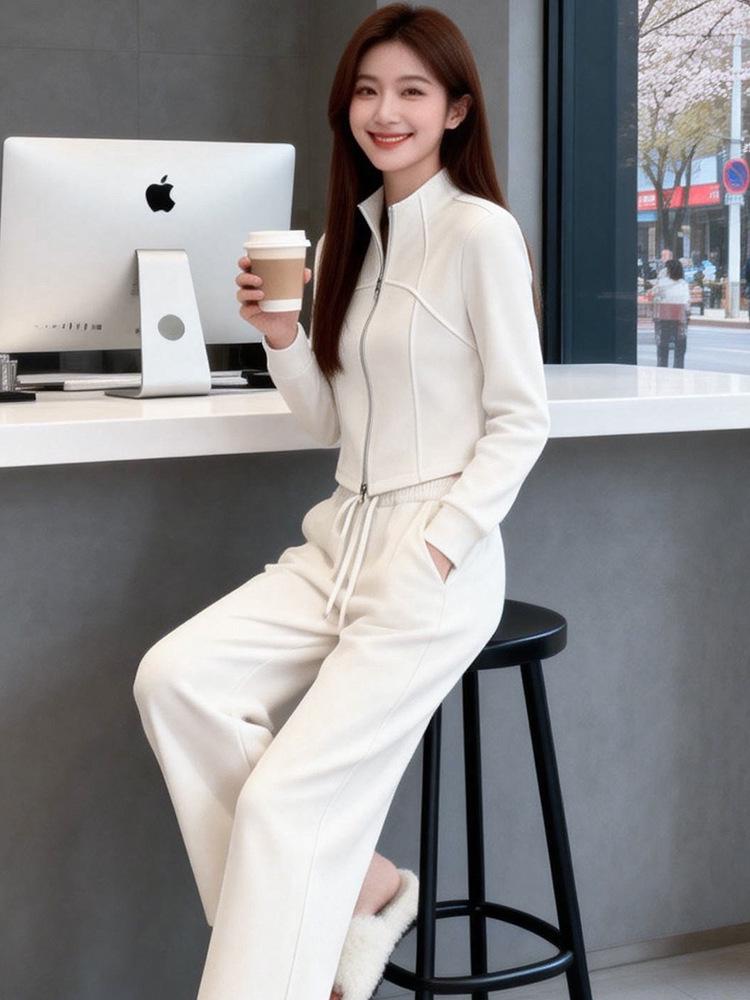Women’s Early Spring White Hoodie & Wide-Leg Pants Two-Piece Set - Casual High-End OOTD