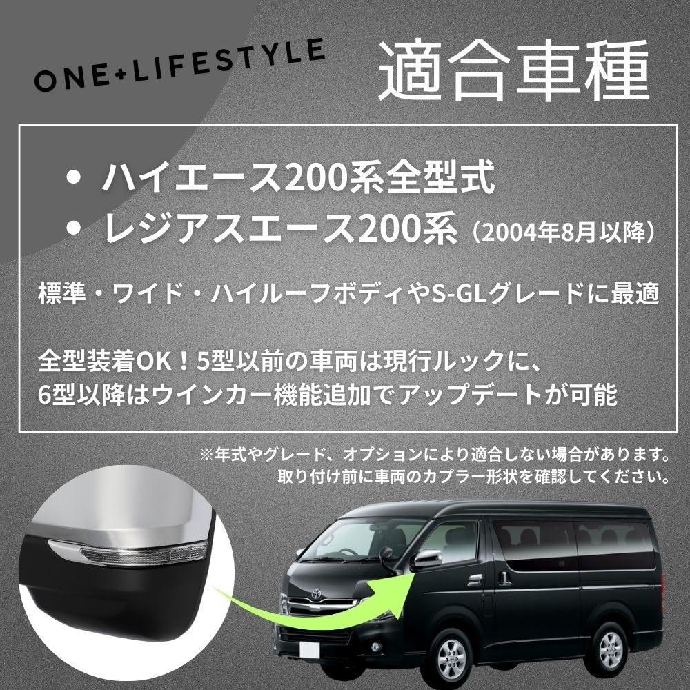 Compatible with All Toyota Hiace 200 Series Look Door Mirrors In Silver with Auxiliary Power LED Turn Mirror Angle Left and Right Set Models, 6-inch
