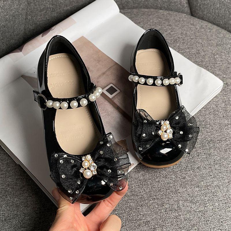 Kids MaryJanes Round Toes Lace Bows Girls Dance Shoes Cute Lace Bows  Spring Autumn Children Flat Shoes Non-slip Soft