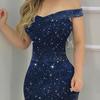 Formal Dress Off Shoulder Irregular Sleeveless Non-positioning Print Bodycon Dress for Wedding