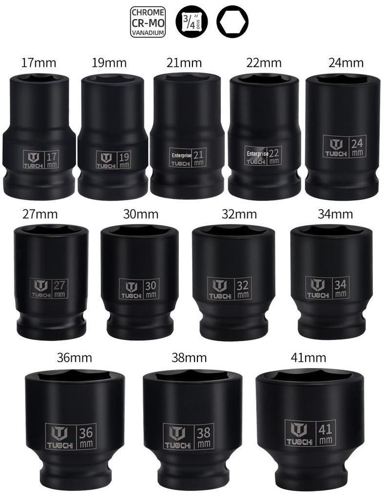 15-Piece Heavy Duty 3/4" Deep Impact Socket Set for Pneumatic/Electric Wrenches - Auto Repair Tool
