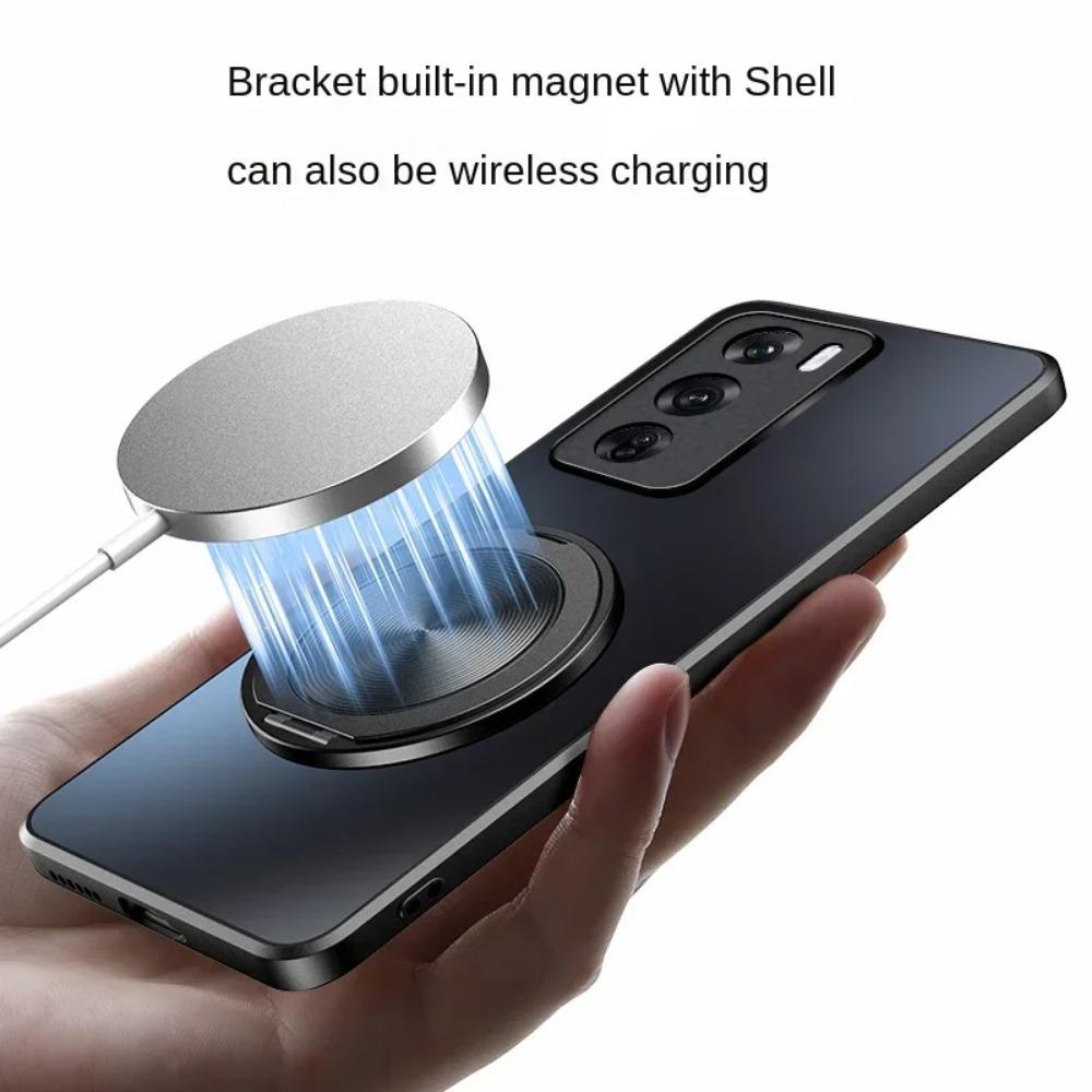 Magnetischer Ständer Magsafe Hülle für OPPO Reno 12 Pro 12 5G Hülle Halterung Stoßfest Hart Matt Ringhalter 360° Drehbar Schützende Rückseite Ständer Abdeckung