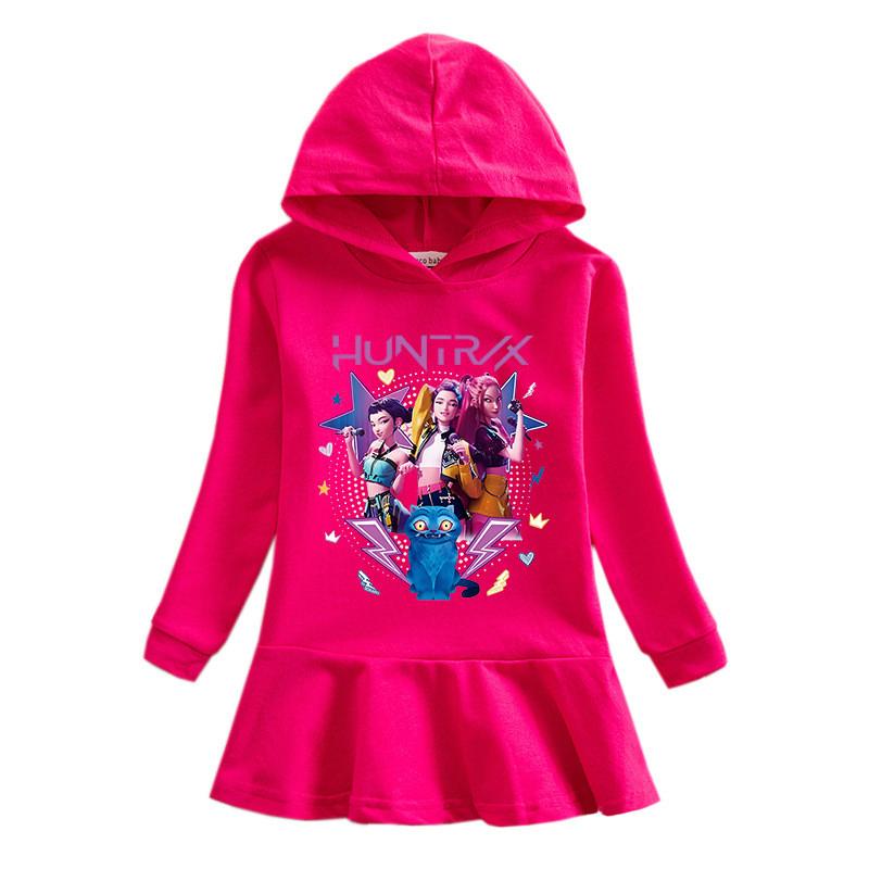 Girls Kpop Rumi Zoey Mira Hunters Printed Long Sleeves Hooded Dress