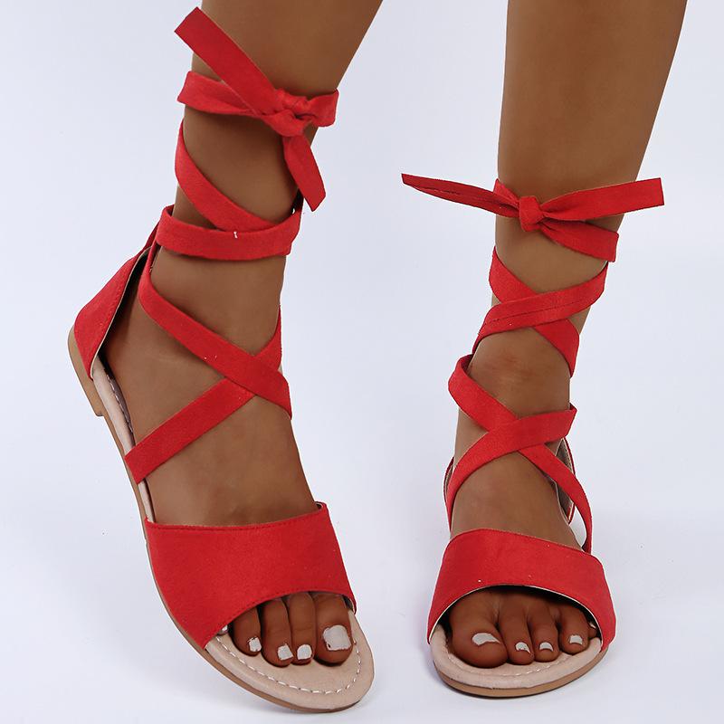 Fashion Women Sandals Flat Beach Dress Shoes Fashion Slippers 2025 Summer Female Cross Tied Lace Up Flip Flops Retro Slides