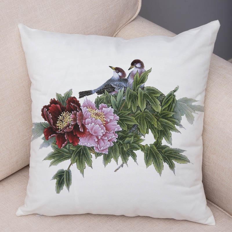 Super Soft Soft Plush Watercolor Lovely Birds Flower Robin Tit Finch Goldfinch Sparrow Berries Tufted Cushion Cover Pillow Case