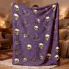 Purple Background Witch Hat Skull Star Pattern Soft Flannel Throw Blanket Lightweight Warm Blanket For Sofa Bed Spooky Halloween