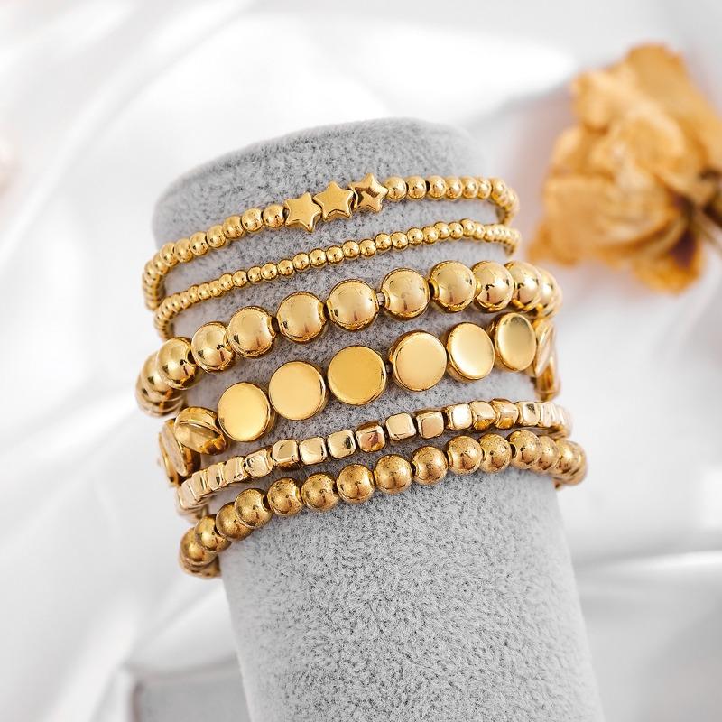 Handmade beaded bead chain jewelry metal wind personality geometric versatile alloy stacked bracelet women