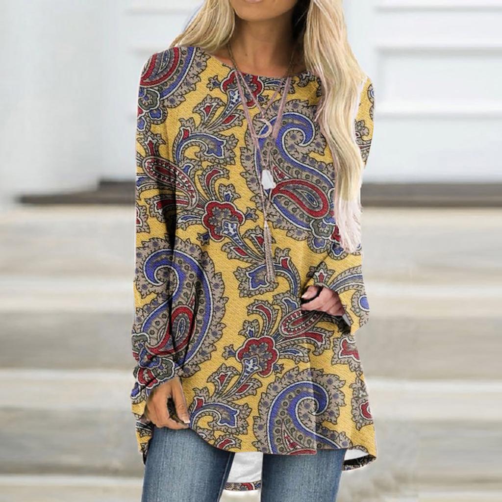 Paisley Pattern T-Shirts Boho 3D Print Women Fashion Streetwear Long Sleeve T Shirt Oversized Tunic Tees Tops Female Clothing